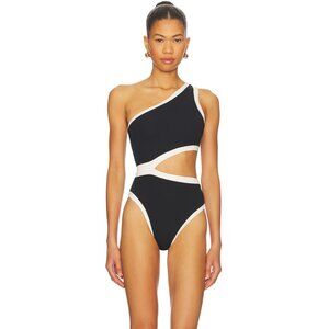 LSPACE Loren One Piece in Black & Cream White Cutout Swimsuit L Space LSpace